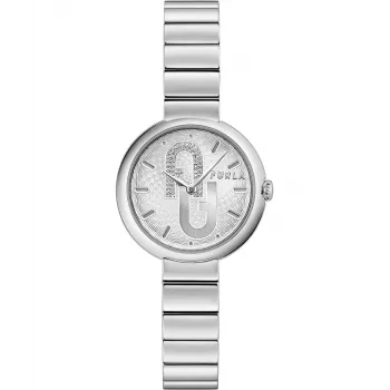 Relógio de mulher FURLA Logo WW00005011L1 32mm caixa em aço inoxidável tom ouro rosa bracelete de pele rosa quartzo analógico