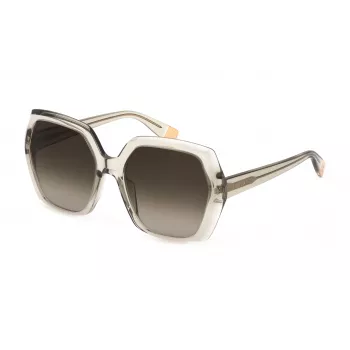 Óculos de sol de mulher FURLA SFU620V5603GE - Armação de acetato preto brilhante com lentes cinzentas degradê