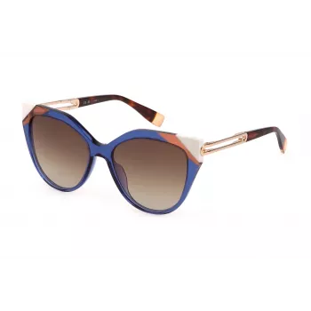 FURLA SFU683-5506NA Óculos de sol borboleta olho de gato para mulher Havana Tartaruga Armação em acetato Lentes castanhas degradê 55mm