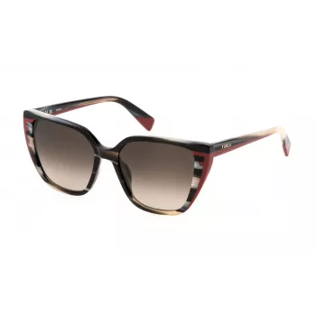 Óculos de sol de mulher FURLA SFU782-5505GZ borboleta Havana castanho degradê 55mm