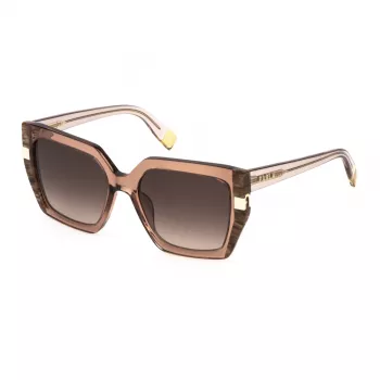Óculos de sol de mulher FURLA SFU818-550805 cat-eye, armação de acetato Havana, lentes castanhas degradê, 55/18/140 mm
