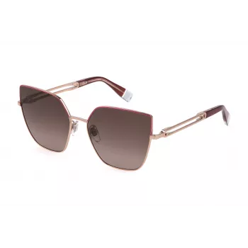 Óculos de sol de mulher FURLA formato olho de gato SFU690-580SHP armação de acetato Havana castanho lentes castanhas degradê 58/17/135 mm
