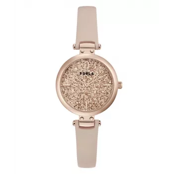Relógio de mulher FURLA WW00018008L3 38mm aço inoxidável quartzo analógico mostrador prateado bracelete de pele preta