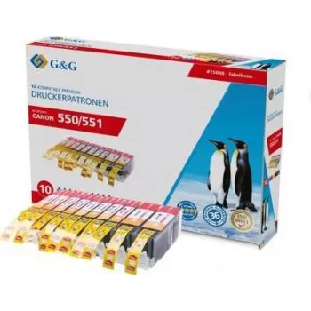 G&G cartuchos de tinta Canon PGI-550 XL & CLI-551 XL High Yield compatíveis pack de 10 (preto, preto fotográfico, ciano, magenta, amarelo) 15048