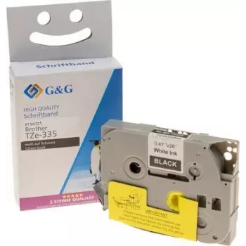 G&G 15558 Fita de etiquetas compatível com Brother TZe-335, 12 mm x 8 m, branco sobre preto