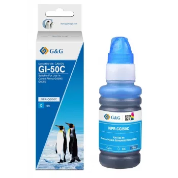 G&G Ninestar frasco de tinta de recarga ciano compatível para Canon GI-50 (70 ml, 7000 páginas) - 19383