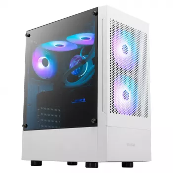 Caixa gaming midi-tower GAMDIAS Talos E3 MESH, branca, vidro temperado, 4 ventoinhas ARGB de 120mm, ATX/Micro-ATX/Mini-ITX, painel frontal em mesh