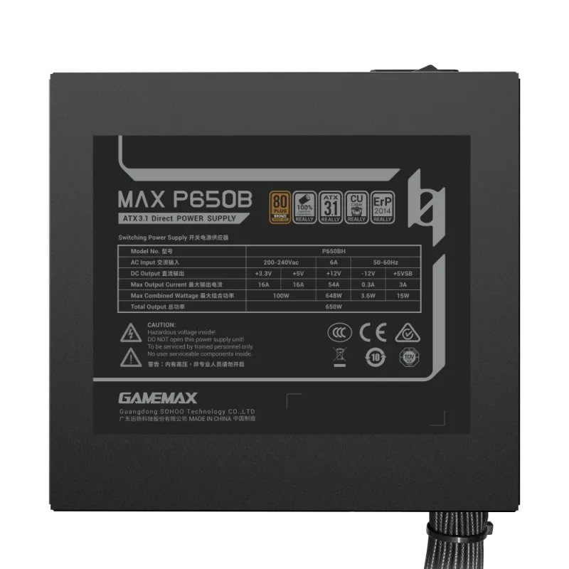 Fonte de alimentação GAMEMAX MAX P650B 650W Bronze Não Modular