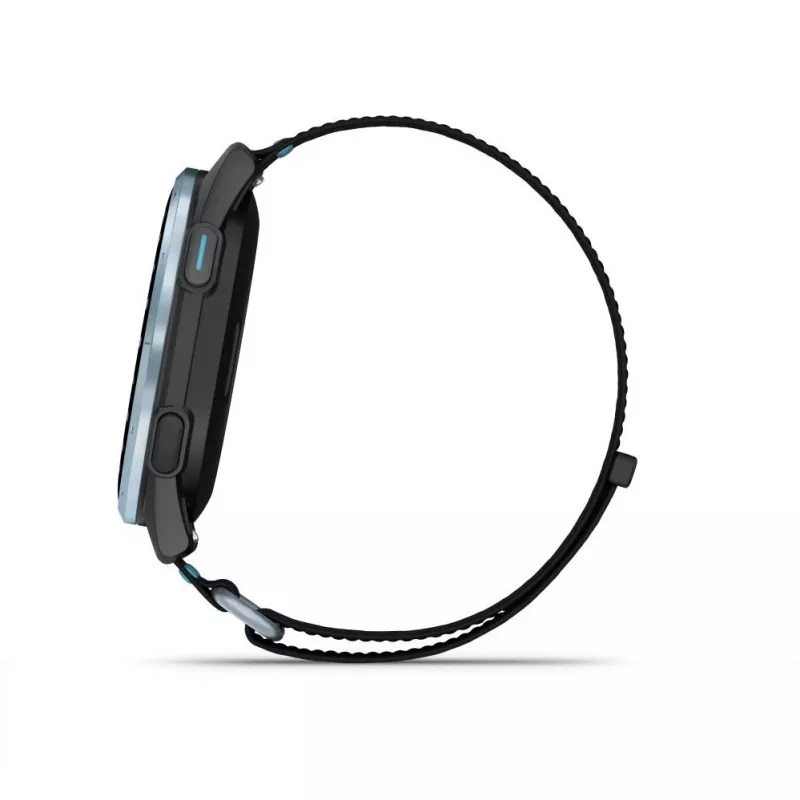 Garmin Approach J1 Cloud Blue bisel de alumínio com bracelete de tecido ComfortFit preto/azul-celeste