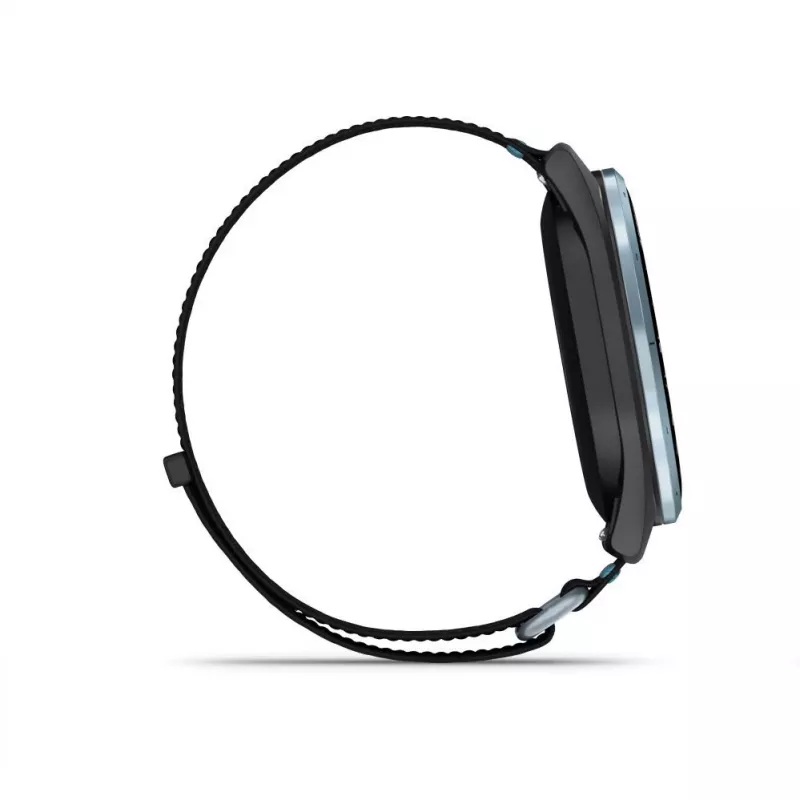 Garmin Approach J1 Cloud Blue bisel de alumínio com bracelete de tecido ComfortFit preto/azul-celeste