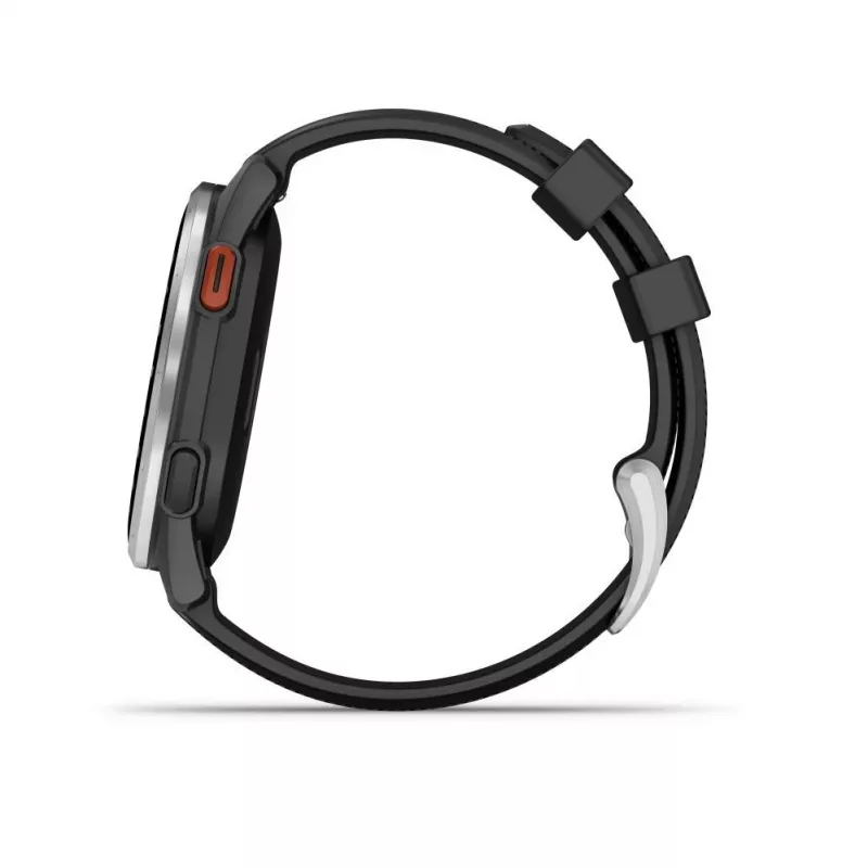 Garmin Approach S44 com luneta de alumínio prateada e pulseira de silicone preta