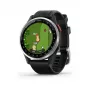 Garmin Approach S44 com luneta de alumínio prateada e pulseira de silicone preta