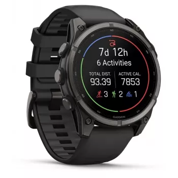 Garmin fenix 9 – 47mm, titânio Carbon Grey DLC com bracelete de silicone preta