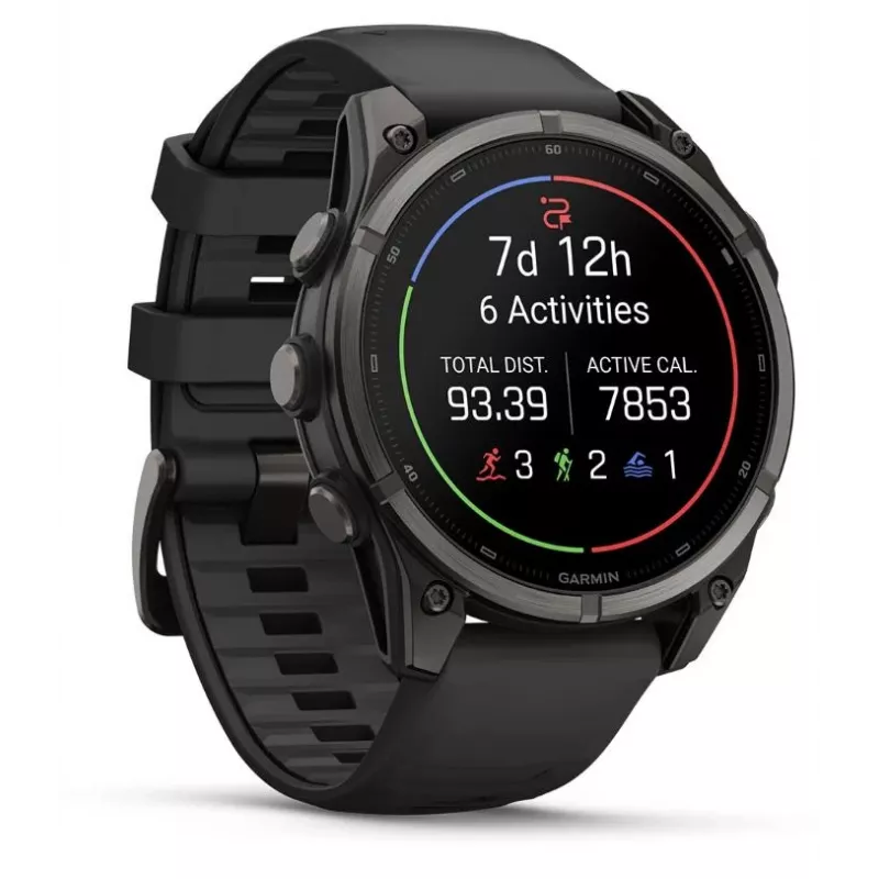 Garmin fenix 9 – 47mm, titânio Carbon Grey DLC com bracelete de silicone preta