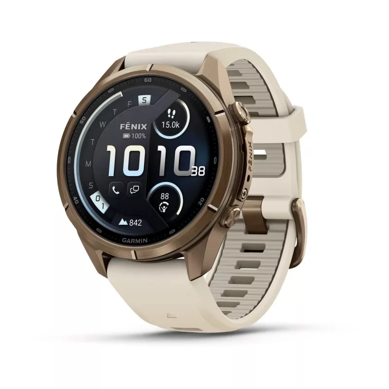 Garmin Fenix 9 Pro – inReach, 43mm Autumn Gold titânio com bracelete de silicone Cream/French Grey