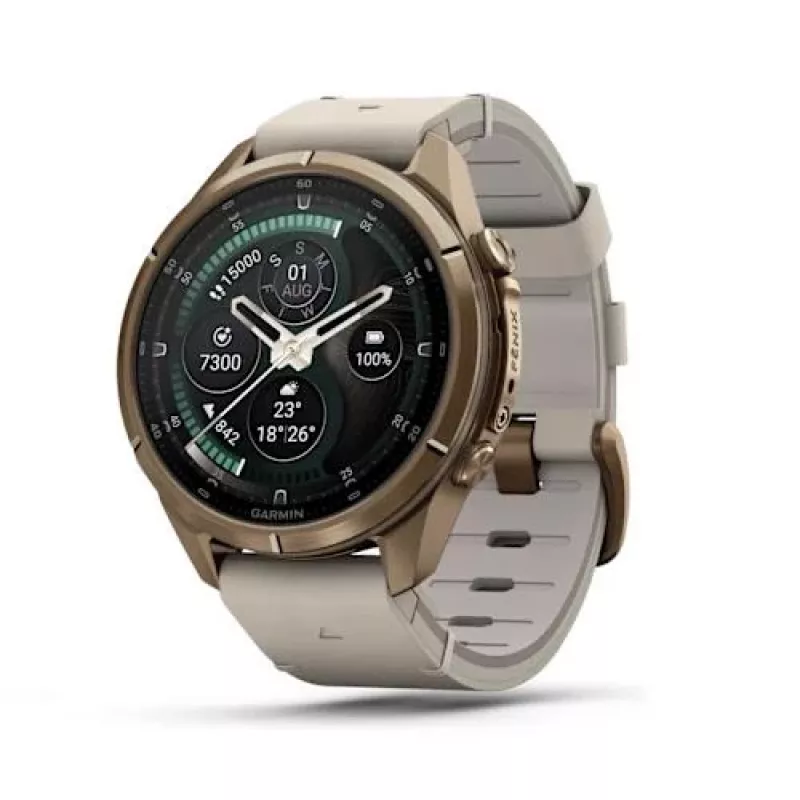 Garmin Fenix 9 Pro – inReach, 43mm Autumn Gold titânio com bracelete de silicone Cream/French Grey