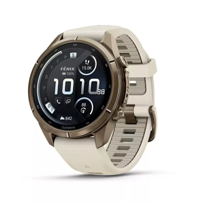 Garmin Fenix 9 Pro – inReach, 43mm Autumn Gold titânio com bracelete de silicone Cream/French Grey