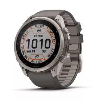 Garmin Fenix 9 Pro – inReach, Solar, 51mm titânio com bracelete de silicone cinzento seixo