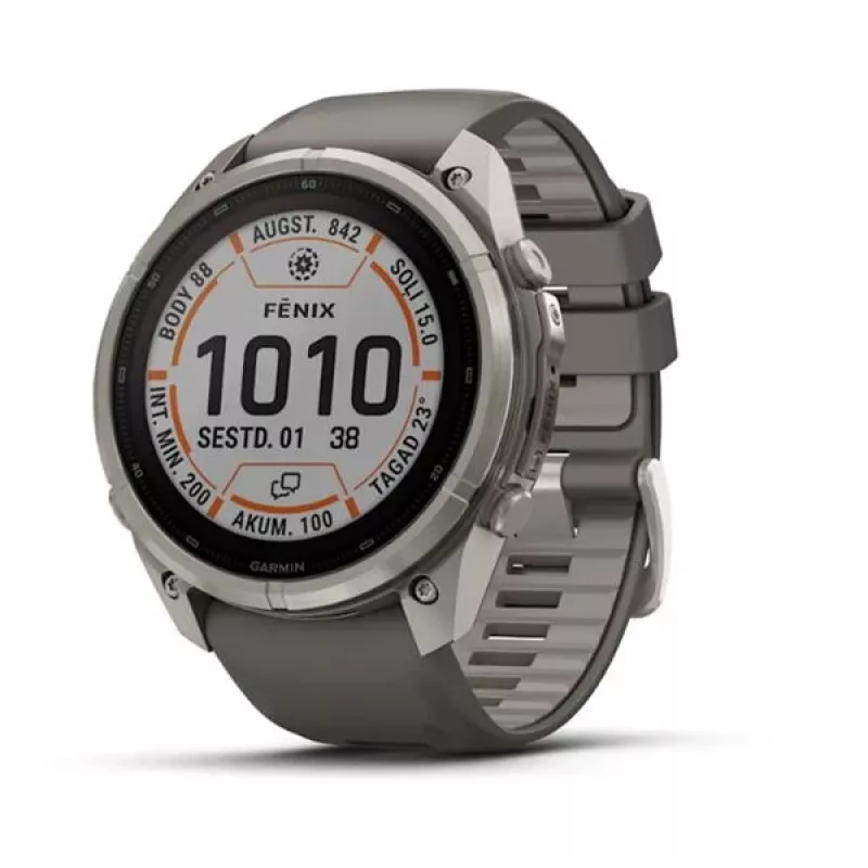 Garmin Fenix 9 Pro – inReach, Solar, 51mm titânio com bracelete de silicone cinzento seixo