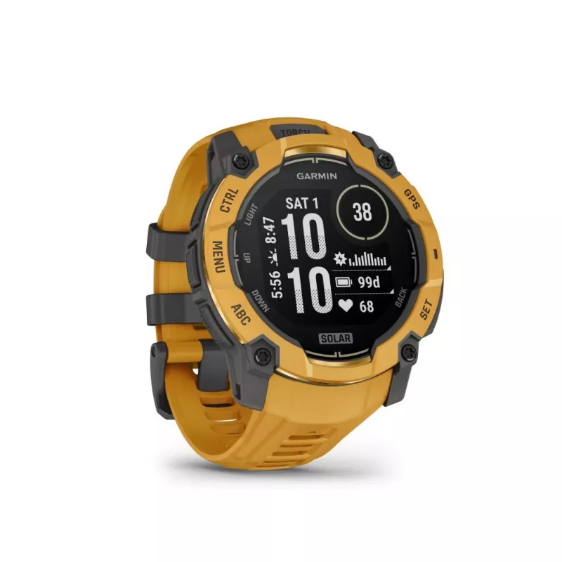 Garmin Instinct 3 – 50 mm, Solar Sunburst com bracelete Sunburst/cinzenta