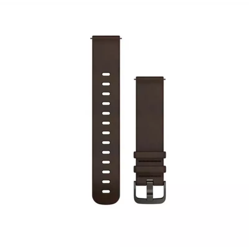 Pulseiras Garmin Quick Release (20 mm) couro castanho-escuro, ferragens prateadas