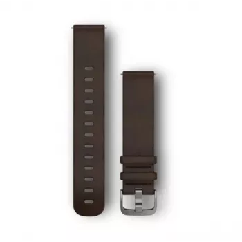 Pulseiras Garmin Quick Release (20 mm) couro castanho-escuro, ferragens prateadas