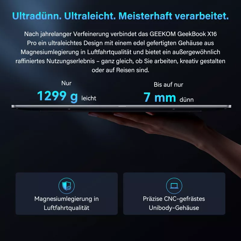 GEEKOM GEEKBOOK X16 PRO (prateado, Intel Core Ultra 5 125H, Intel Arc Graphics, 32 GB LPDDR5, 1 TB SSD, Windows 11 Pro)