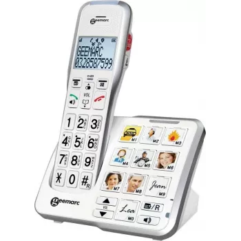 Geemarc AmpliDECT 595 Photo Telefone sem fios para seniores com atendedor de chamadas, teclas com fotos, ecrã retroiluminado, Branco