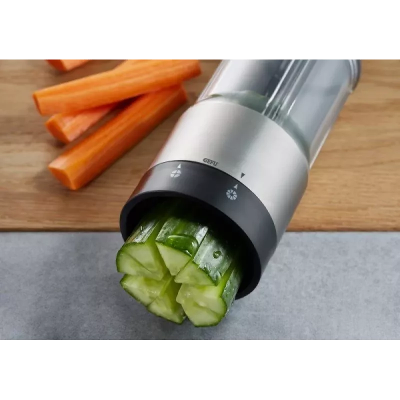 GEFU FLEXICUT Cortador de frutas e legumes, mandolina manual, contínuo 1-5 mm, aço japonês para lâminas, preto/prateado