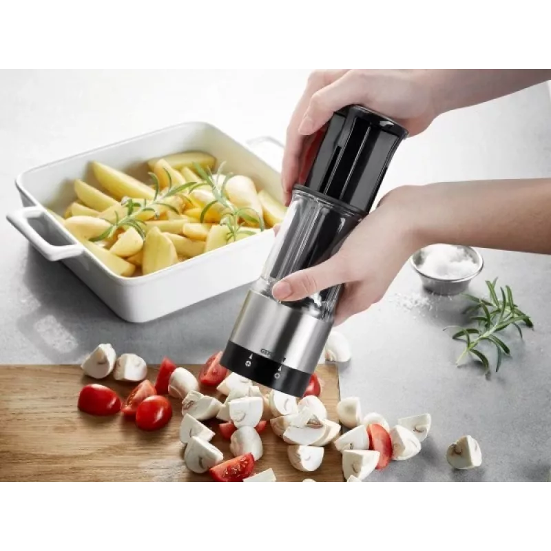 GEFU FLEXICUT Cortador de frutas e legumes, mandolina manual, contínuo 1-5 mm, aço japonês para lâminas, preto/prateado