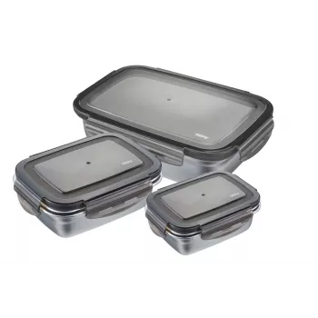 GEFU Preppo Conjunto de 3 recipientes para especiarias, aço inoxidável e vidro, 100 ml cada, herméticos, empilháveis, prateado/transparente