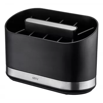 GEFU SMARTLINE Organizador de Mesa Suporte, Aço Inoxidável & Preto, Base Antiderrapante, Adequado para Máquina de Lavar Louça, 10 x 14 cm