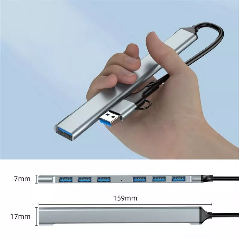 Gembird hub USB 3.2 Gen 2 de 7 portas - 6x USB-A 2.0 + 1x USB-A 3.2, prateado