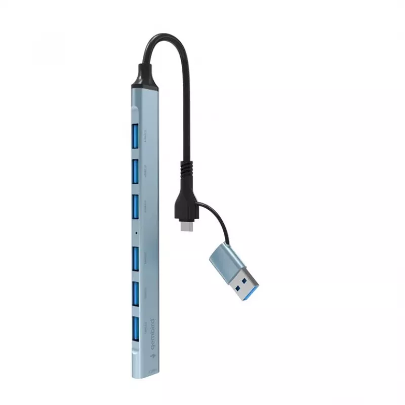 Gembird hub USB 3.2 Gen 2 de 7 portas - 6x USB-A 2.0 + 1x USB-A 3.2, prateado