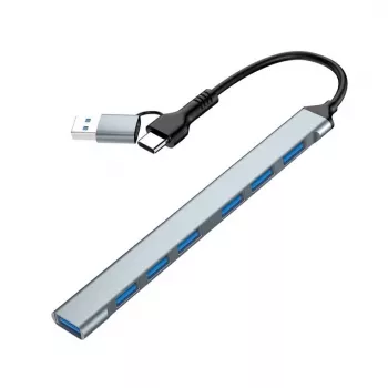 Gembird hub USB 3.2 Gen 2 de 7 portas - 6x USB-A 2.0 + 1x USB-A 3.2, prateado