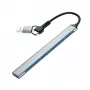 Gembird hub USB 3.2 Gen 2 de 7 portas - 6x USB-A 2.0 + 1x USB-A 3.2, prateado