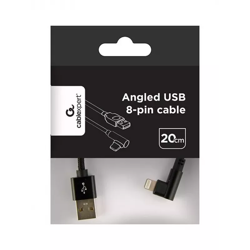 GEMBIRD Ficha angular Cabo USB-A para Lightning de 8 pinos entrançado 0,2 m preto
