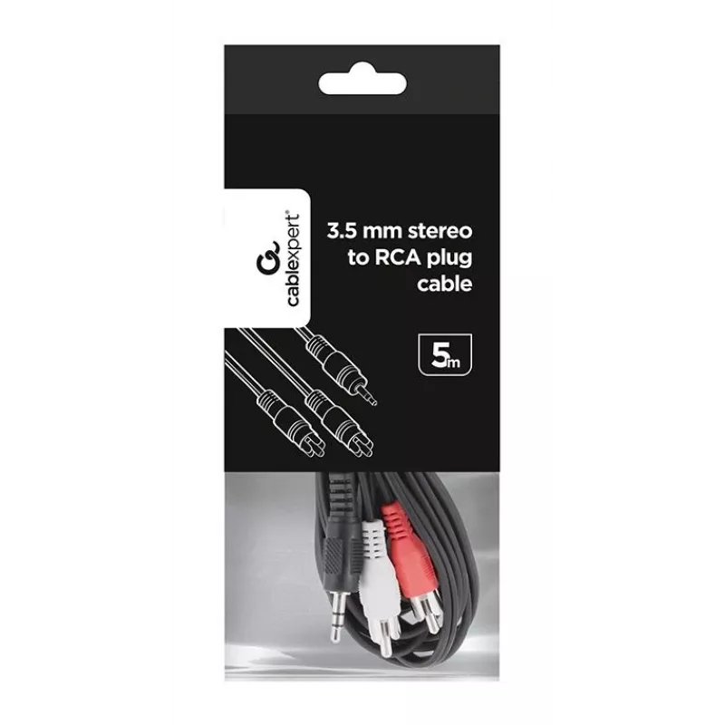 Gembird CCA-458-5M Cabo de áudio jack 3,5mm para 2x RCA macho-macho 5m