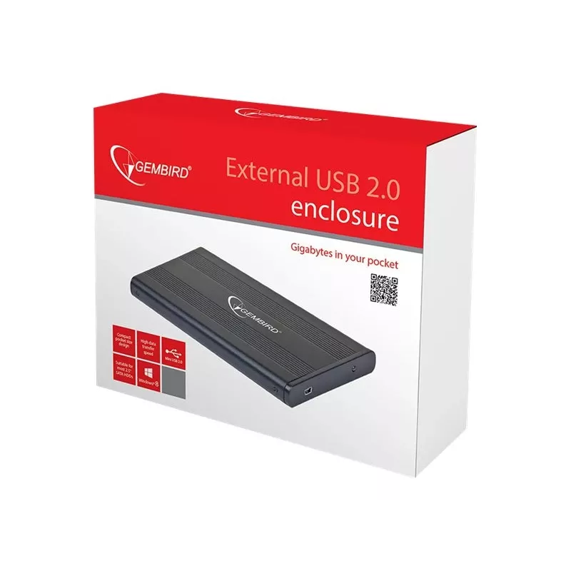 Gembird EE2-U2S-5 Caixa externa USB 2.0 para HDD/SSD SATA de 2,5 polegadas, alumínio, preto