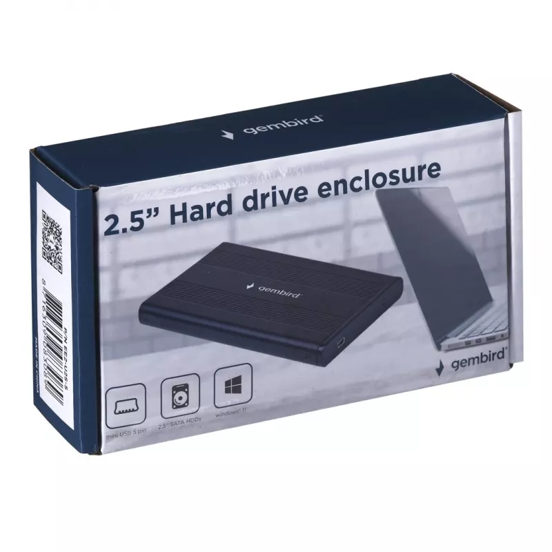 Gembird EE2-U2S-5 Caixa externa USB 2.0 para HDD/SSD SATA de 2,5 polegadas, alumínio, preto