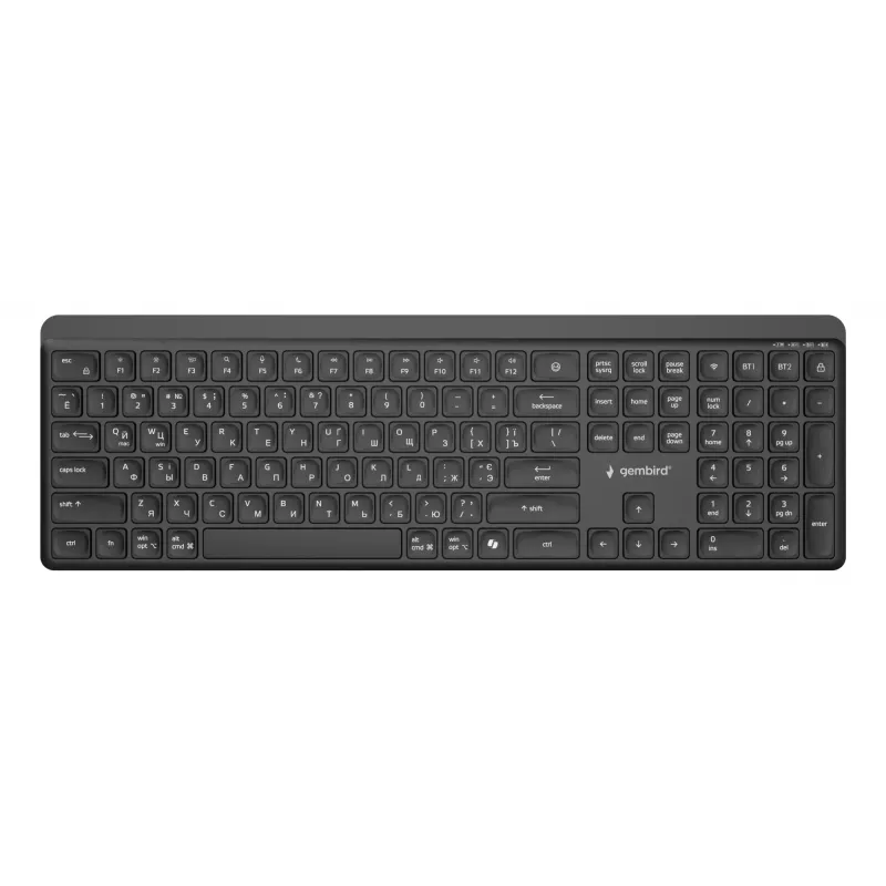 Teclado sem fios fino de modo duplo Gembird KB-WPS-03-CYRL (2.4G + BT), layout russo/cirílico, preto