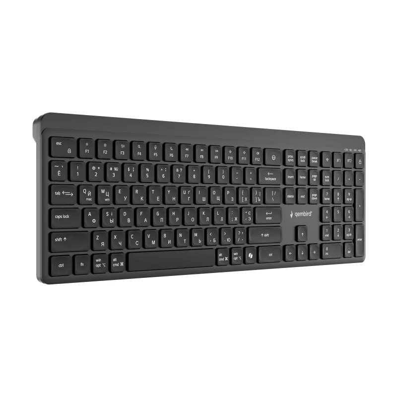Teclado sem fios fino de modo duplo Gembird KB-WPS-03-CYRL (2.4G + BT), layout russo/cirílico, preto