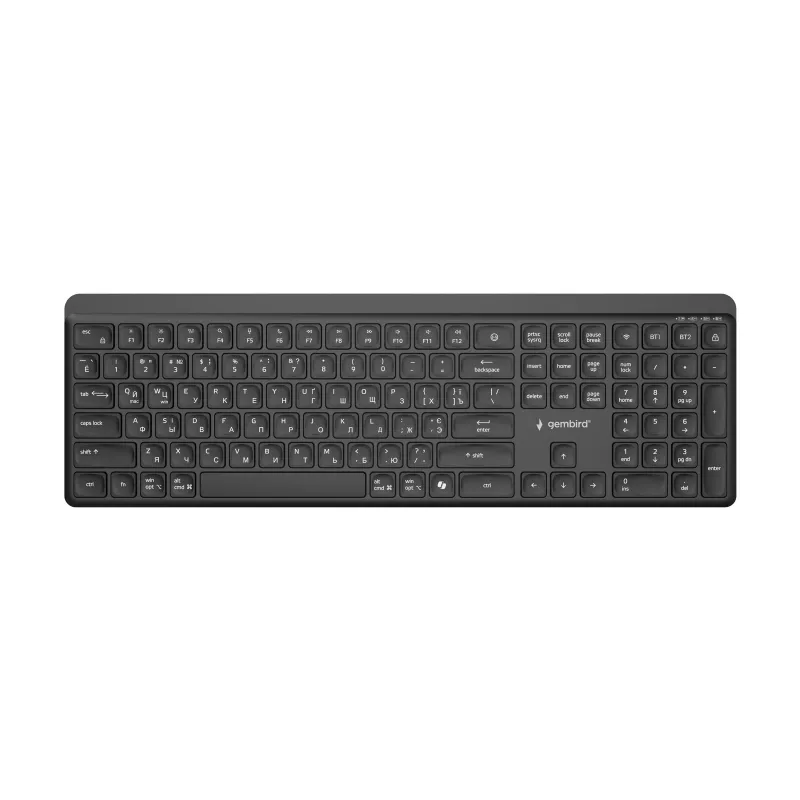 Teclado sem fios fino de modo duplo Gembird KB-WPS-03-CYRL (2.4G + BT), layout russo/cirílico, preto