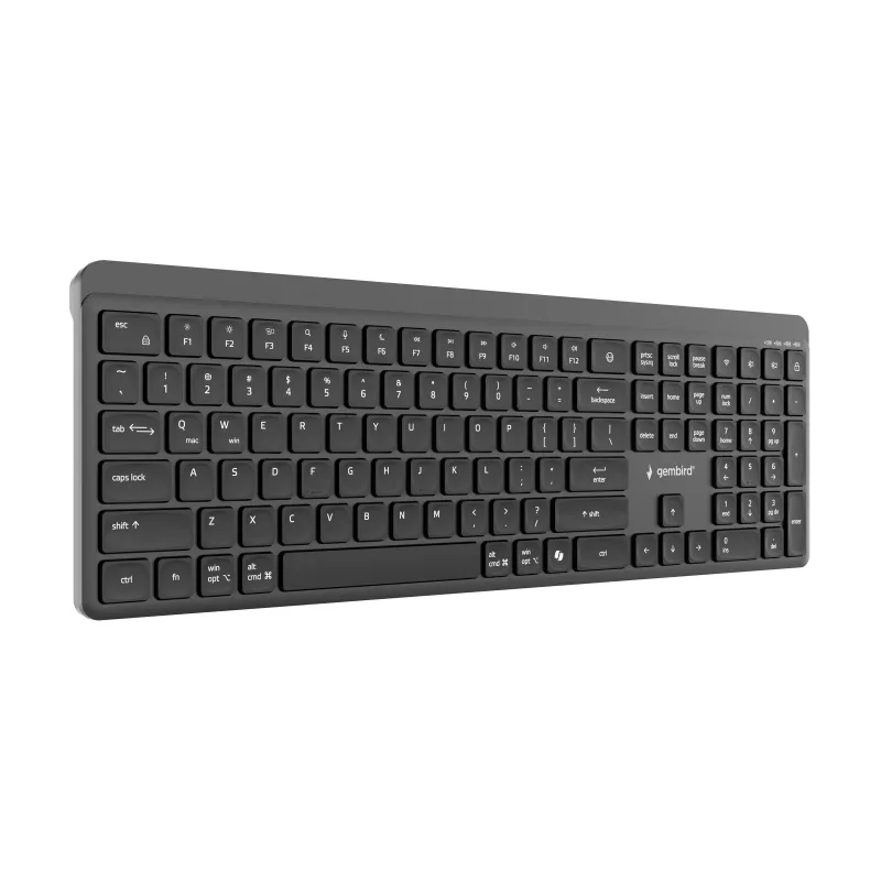 Teclado sem fios Gembird KB-WPS-03 Dual-Mode Pro-Business Slim, 2.4G + Bluetooth, layout US, preto