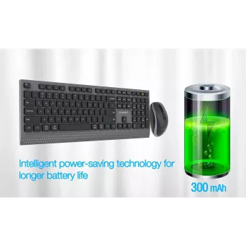 Gembird KBS-WPS-02-CYRL conjunto de teclado e rato sem fios dual-mode, 2.4G + Bluetooth, layout russo cirílico, preto