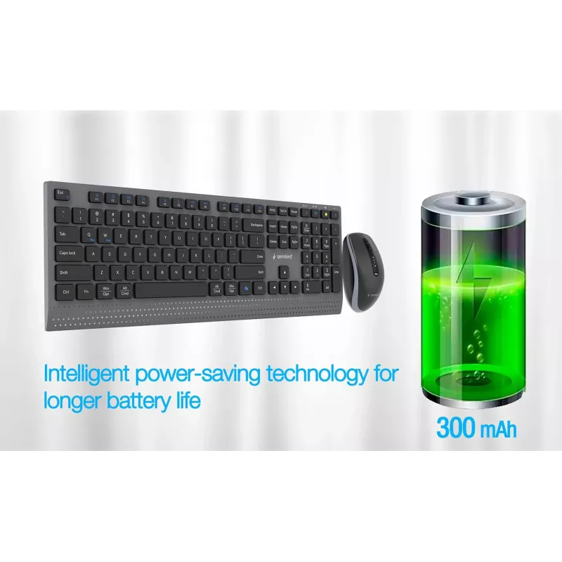 Gembird KBS-WPS-02-CYRL conjunto de teclado e rato sem fios dual-mode, 2.4G + Bluetooth, layout russo cirílico, preto