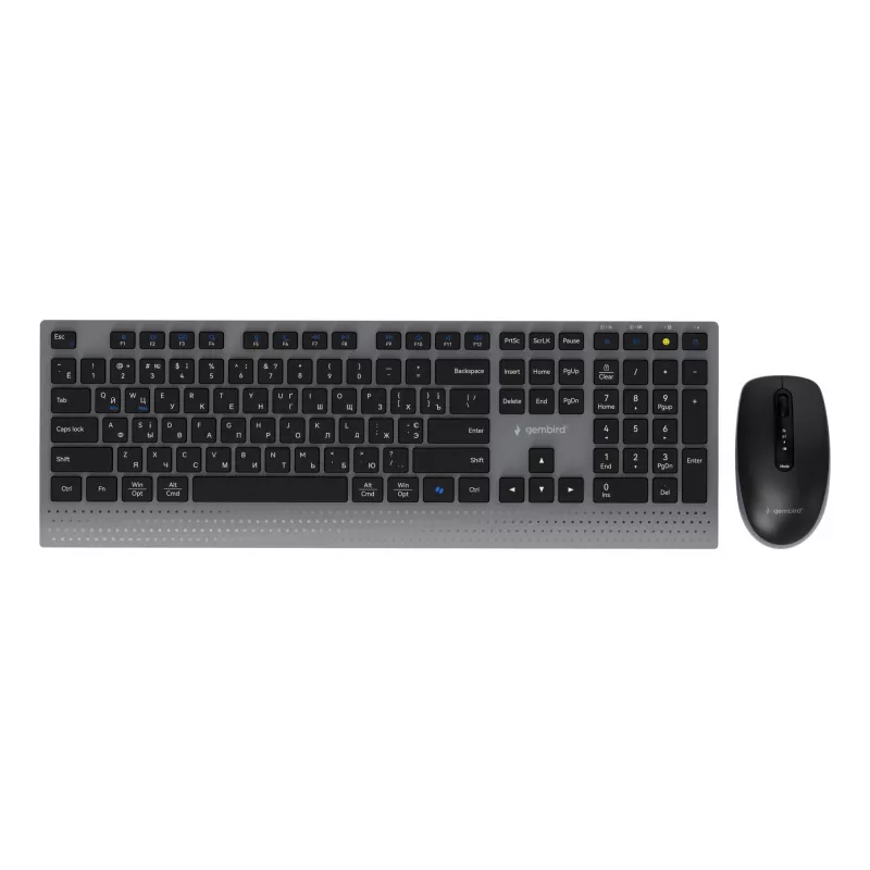 Gembird KBS-WPS-02-CYRL conjunto de teclado e rato sem fios dual-mode, 2.4G + Bluetooth, layout russo cirílico, preto