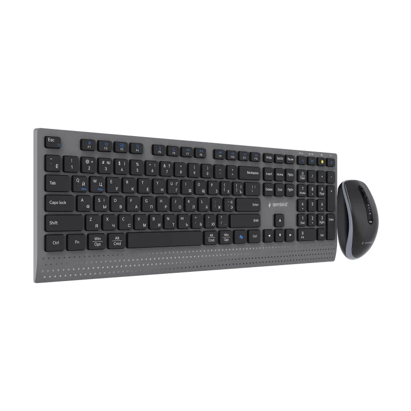 Gembird KBS-WPS-02-CYRL conjunto de teclado e rato sem fios dual-mode, 2.4G + Bluetooth, layout russo cirílico, preto
