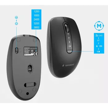 Gembird KBS-WPS-02 Conjunto de secretária slim sem fios dual-mode, 2.4GHz + Bluetooth, layout US (teclado e rato)
