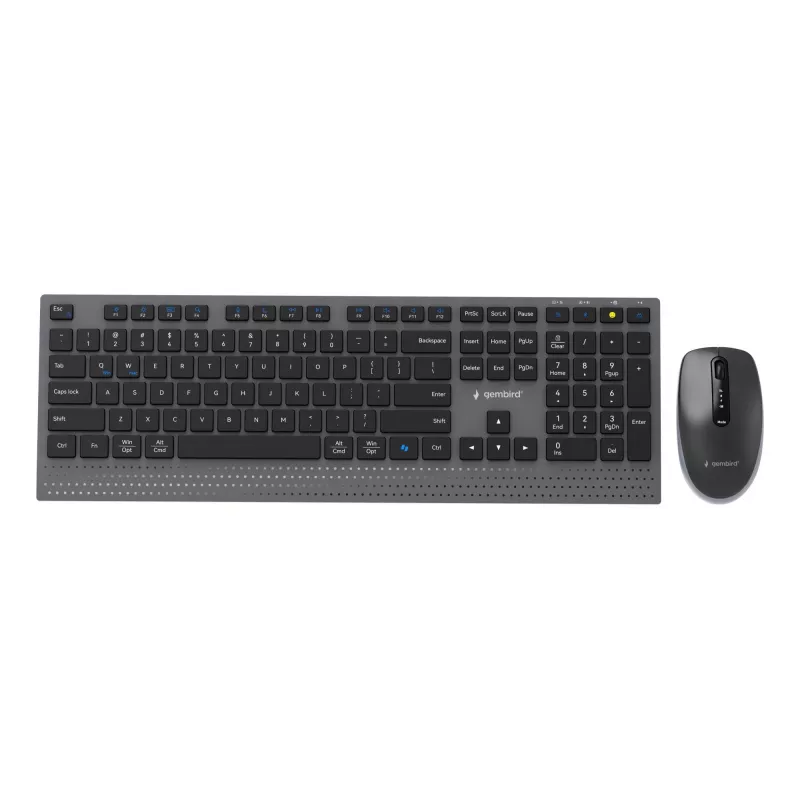 Gembird KBS-WPS-02 Conjunto de secretária slim sem fios dual-mode, 2.4GHz + Bluetooth, layout US (teclado e rato)